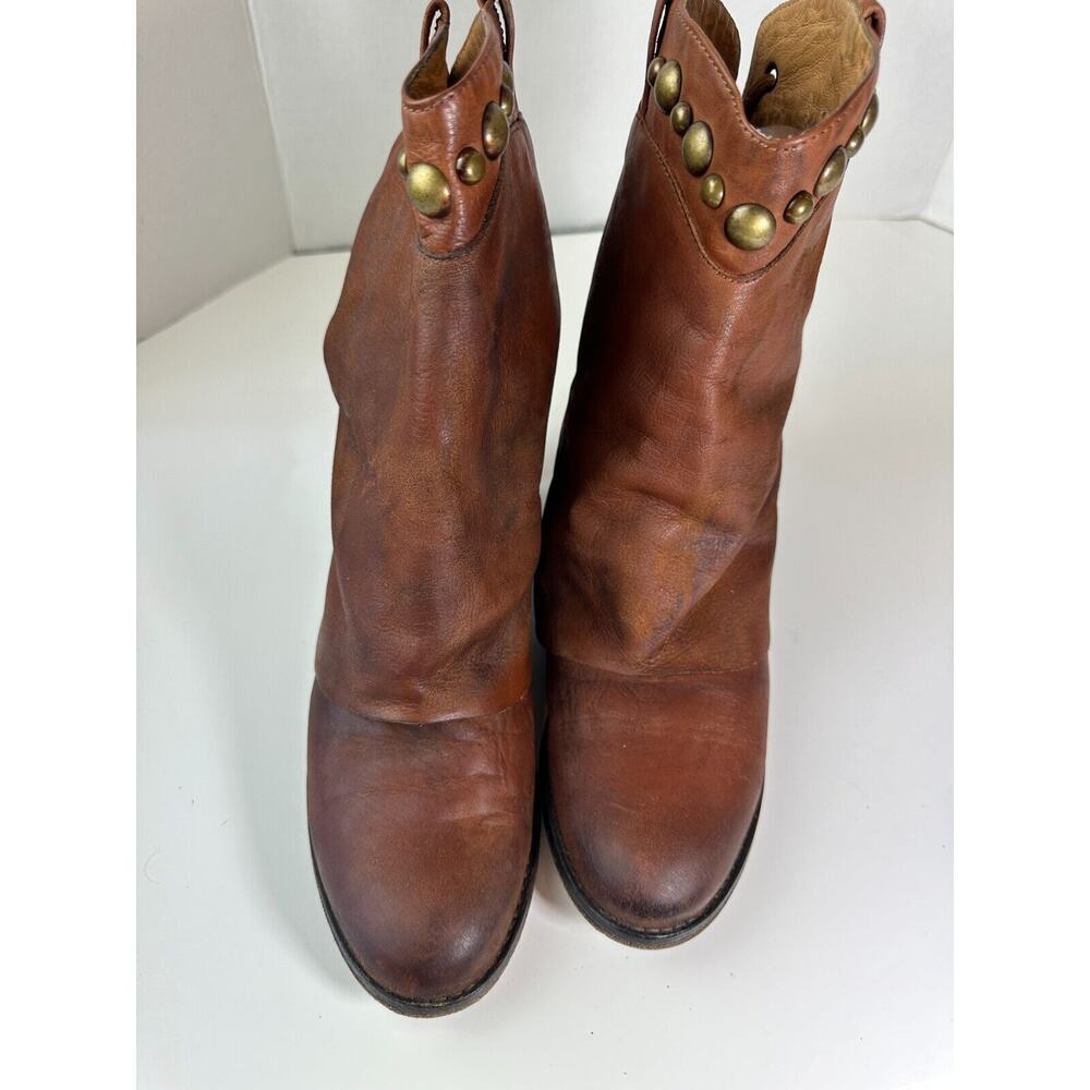 Free People Distressed Wayland Brown Leather Bead Stud Lace-Up Boho Bootie 37 6 - Picture 6 of 16